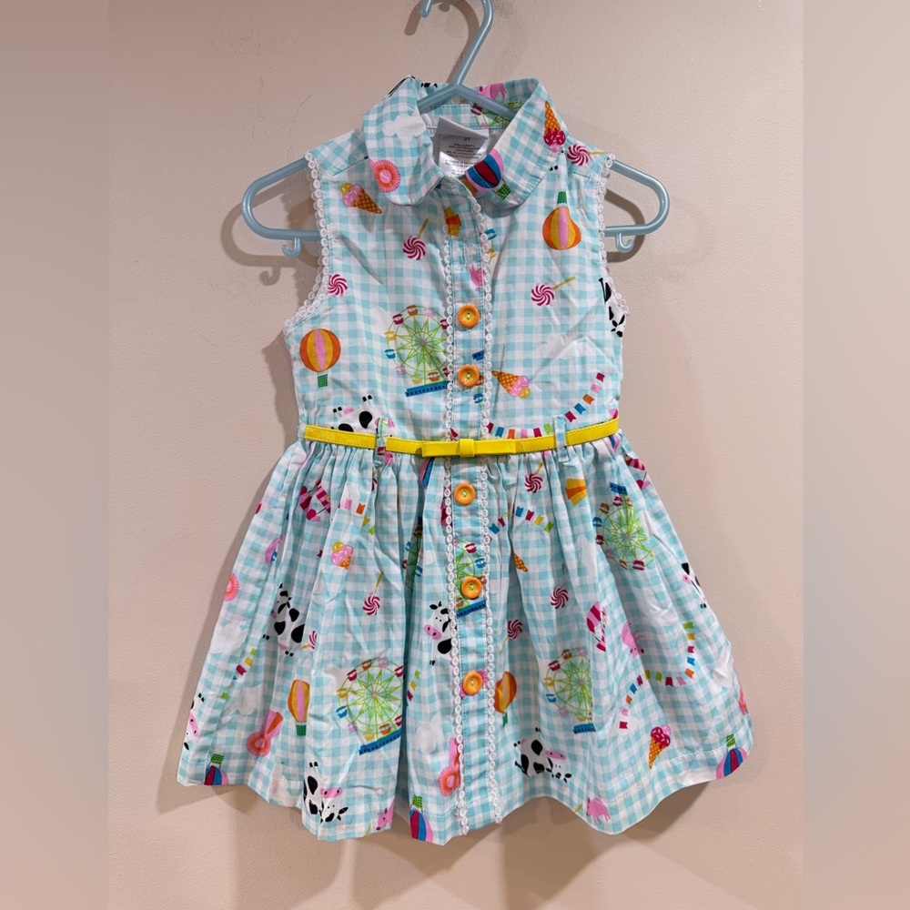 🔥NWOT Nannette Kids Girls' Light Blue Gingham Carnival Print Dress Size 2T🔥